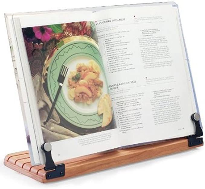 Cookbook holder with acrylic front and wooden base