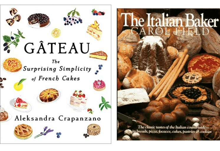 Cookbook covers for Gateau by Aleksandra Crapanzano and The Italian Baker by Carol Field